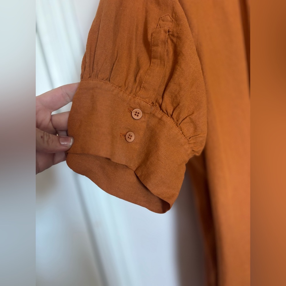 Zara burnt orange linen midi short sleeve Dress - Picture 6 of 7